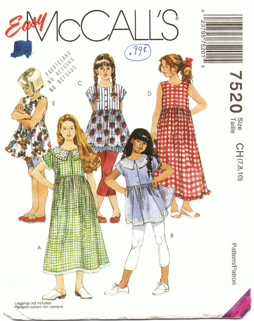 McCalls 7520 Kids Dress Sewing Pattern - Hoglumps