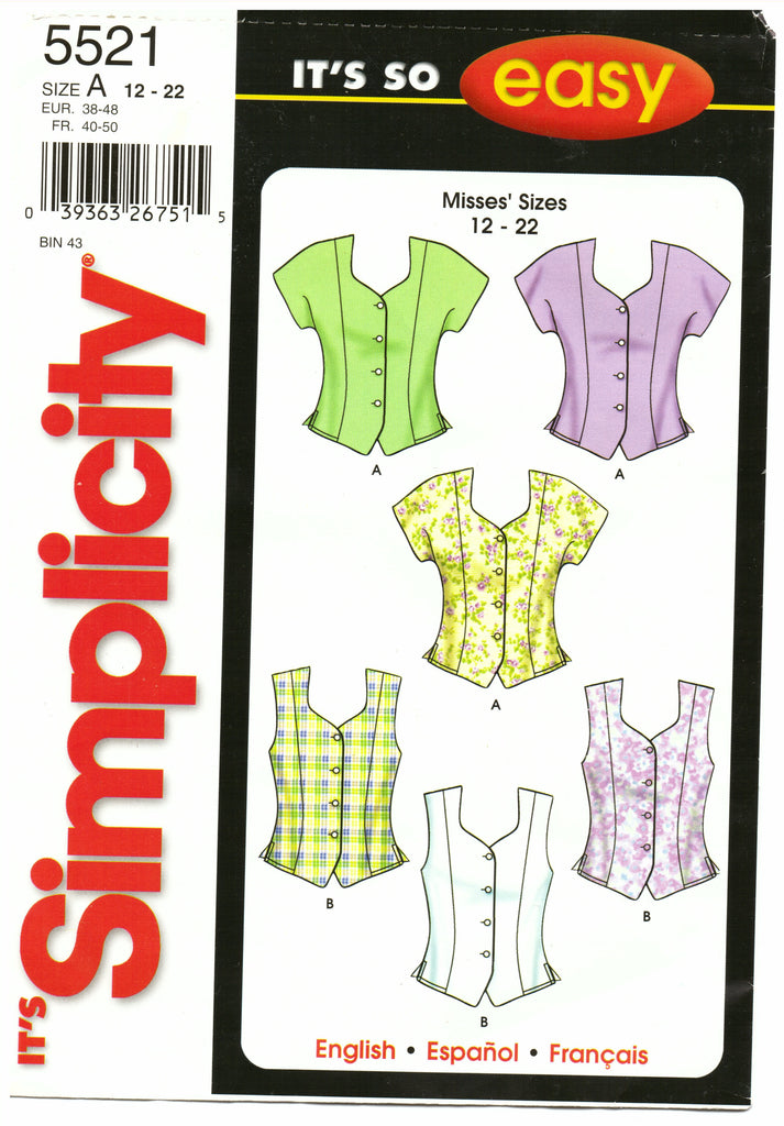 Simplicity 5521 Top Sewing Pattern - Hoglumps