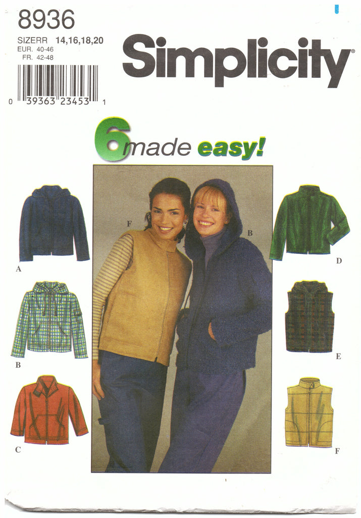 Simplcity 8936 Hoodie Vest Sewing Pattern - Hoglumps