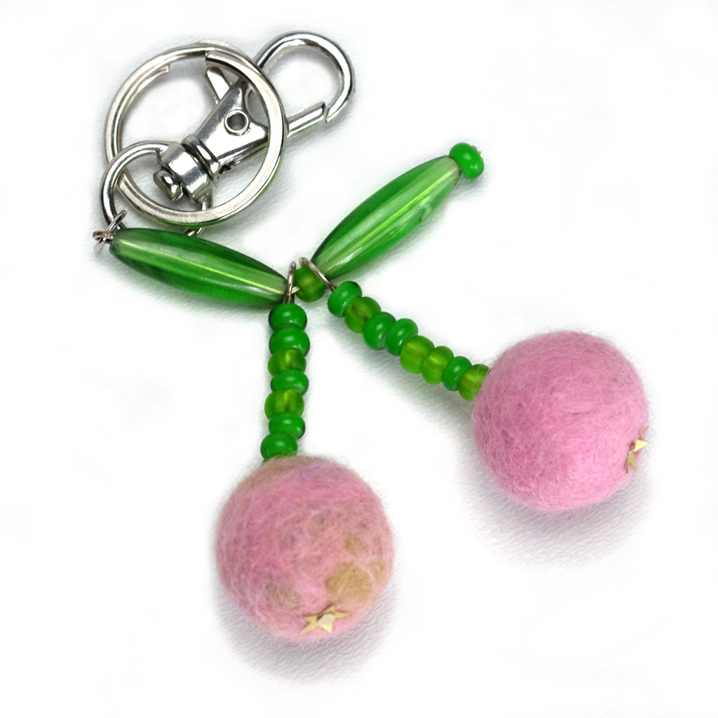 Handmade Pink Cherry Keychain - Hoglumps